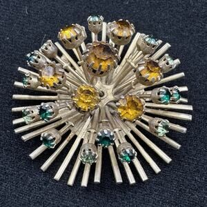 Vintage Atomic Cluster Burst Brooch Gold Tone Rhinestones